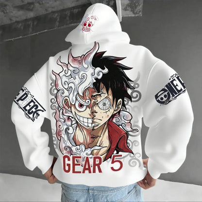 One Piece Luffy Gear 5 Nika Hoodie – Anime Streetwear Pullover Sweatshirt for Men & Women