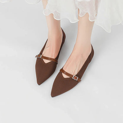 2024 Women's Flat Shoes – Pointed Toe Soft Knitted Sole, Breathable & Comfortable Spring and Autumn New Model