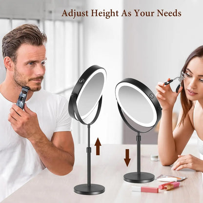 8-Inch Makeup Mirror with Light – 10X Magnification, 3 Color LED, Adjustable Brightness & Height Standing Cosmetic Mirror