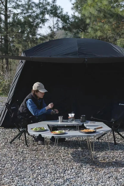 Homful Outdoor Multifunctional Stainless Steel Round Table – Foldable BBQ & Campfire Table for Camping