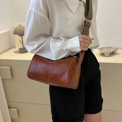 Vintage PU Leather Boston Handbag – Small Women’s Crossbody Purse for Casual Travel & Fashion