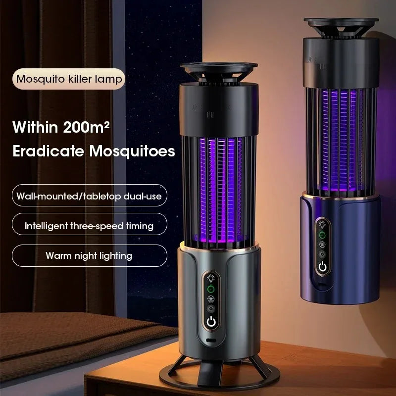 2-in-1 Mosquito Killer Lamp - Rechargeable Electronic Bug Zapper with 3-Level Timer Mode