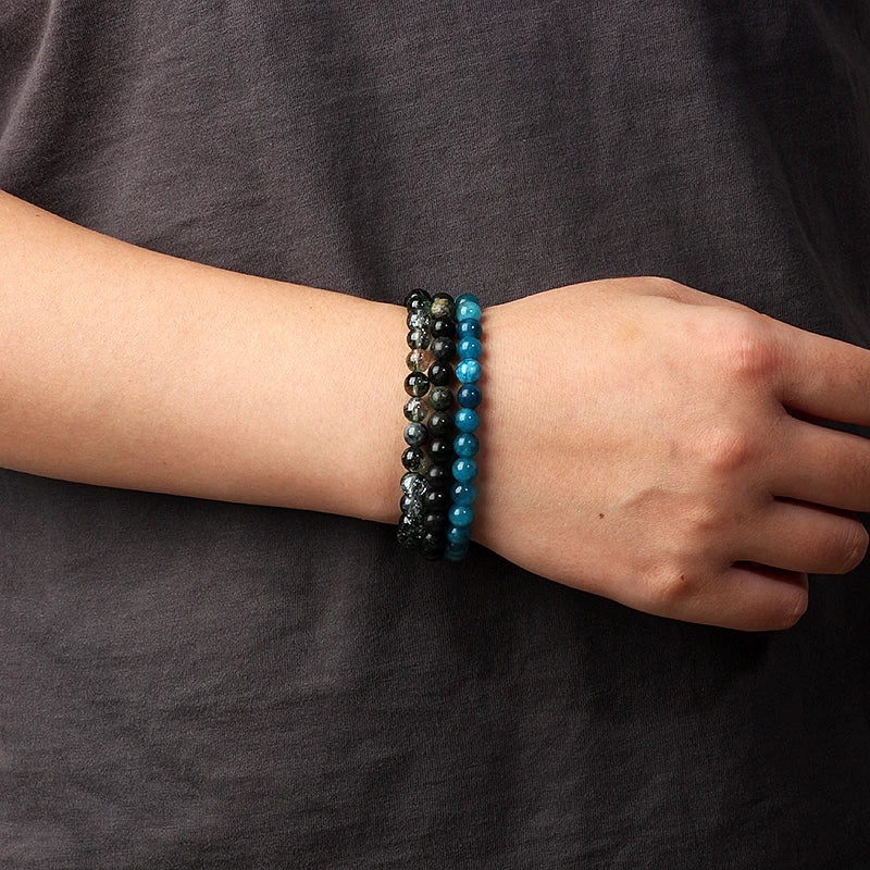 4mm Natural Stone Bead Stretch Bracelet for Men & Women – Agate Lava Handmade Reiki Crystal Jewelry