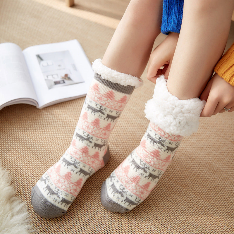 Women’s Winter Plush Socks – Soft Fuzzy Non-Slip Floor Slippers with Penguin, Deer, Elk & Bear, Cozy Christmas Gift