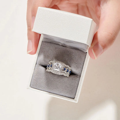 Newshe 3-Piece Women’s Wedding Ring Set – 925 Silver 2.6Ct Princess Cut White & Blue CZ Bridal Jewelry