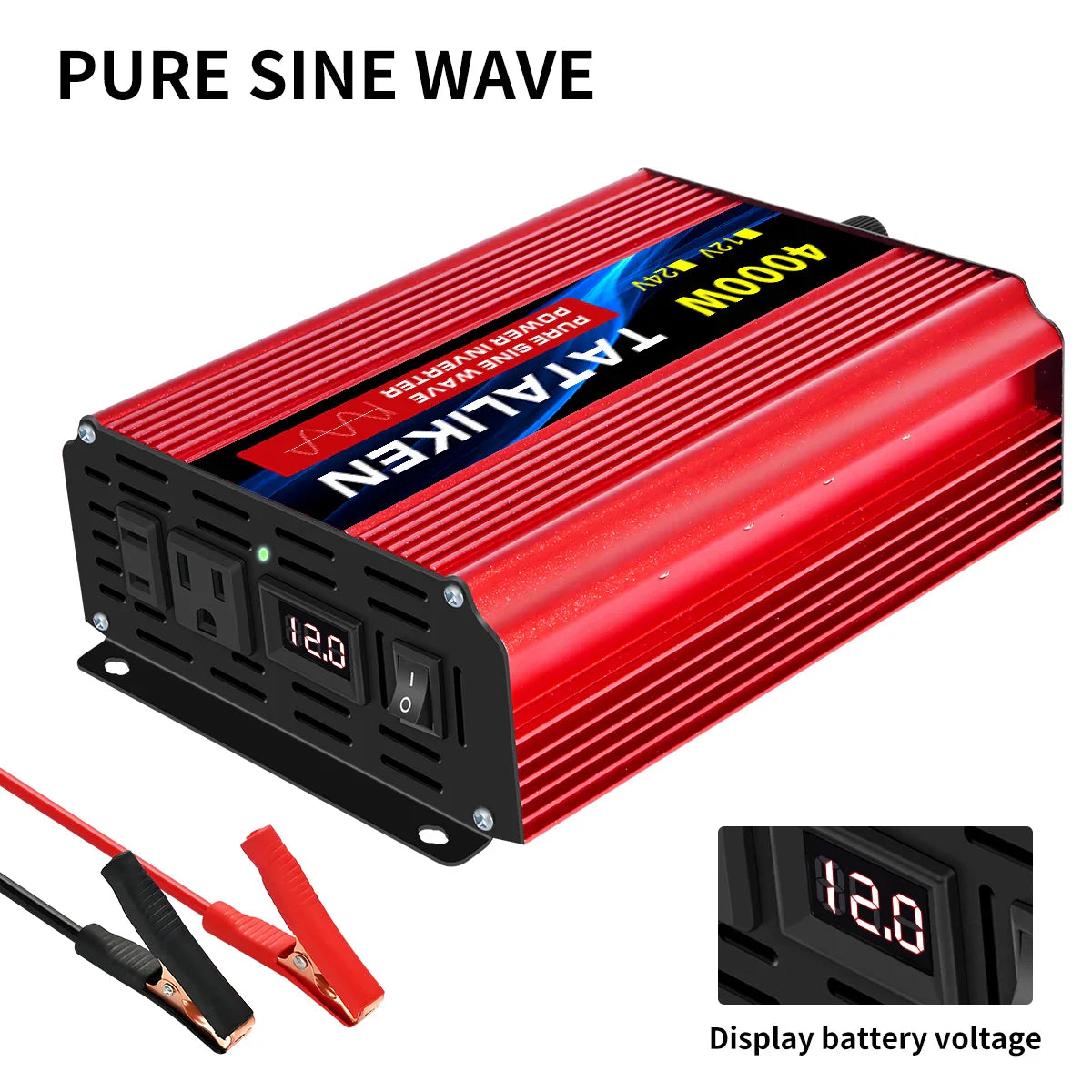 12V/24V to 110V AC Pure Sine Wave Power Inverter — 4000W/16000W 60Hz Converter with LED & US Socket for Car & Solar