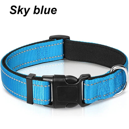 Reflective Adjustable Dog Collar for Medium & Large Dogs – Soft Neoprene Padded Durable Nylon Safety Pet Collar