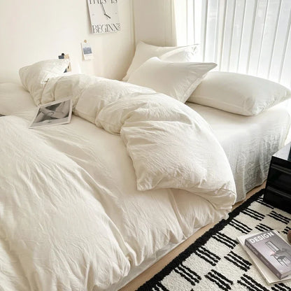 Solid Cotton Bed Linen Set – Bedding with Sheet, Duvet Cover & Pillowcases, Single to King/Queen/Twin Size