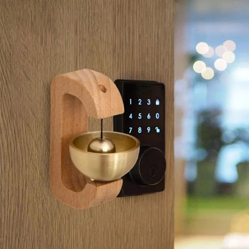 Wireless Doorbell with Solid Wooden Design - Magnetic Brass Wind Chimes, Jingle Bell Pendant for Entrance & Home Decor