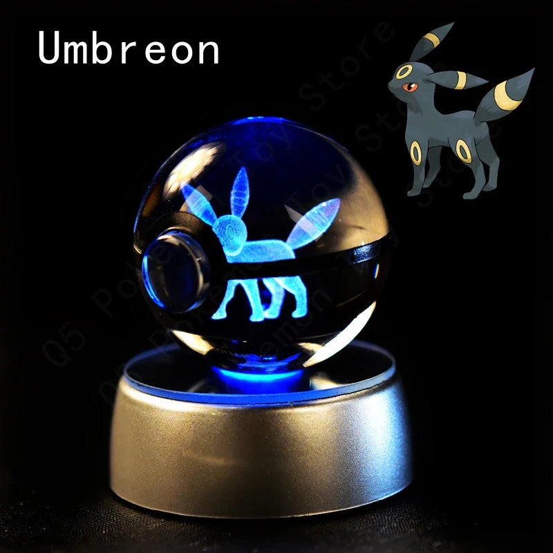 Pokemon 3D Crystal Ball Figurine — Pikachu, Gengar, Mew, Mewtwo Glass Statue with Lamp Base, Kids Birthday Gift