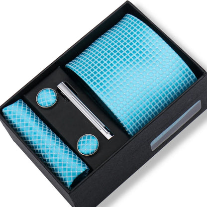 Men’s Green Tie Gift Box Set - Premium Business Necktie with Hanky, Cufflinks & Tie Clip for Wedding Formal Wear