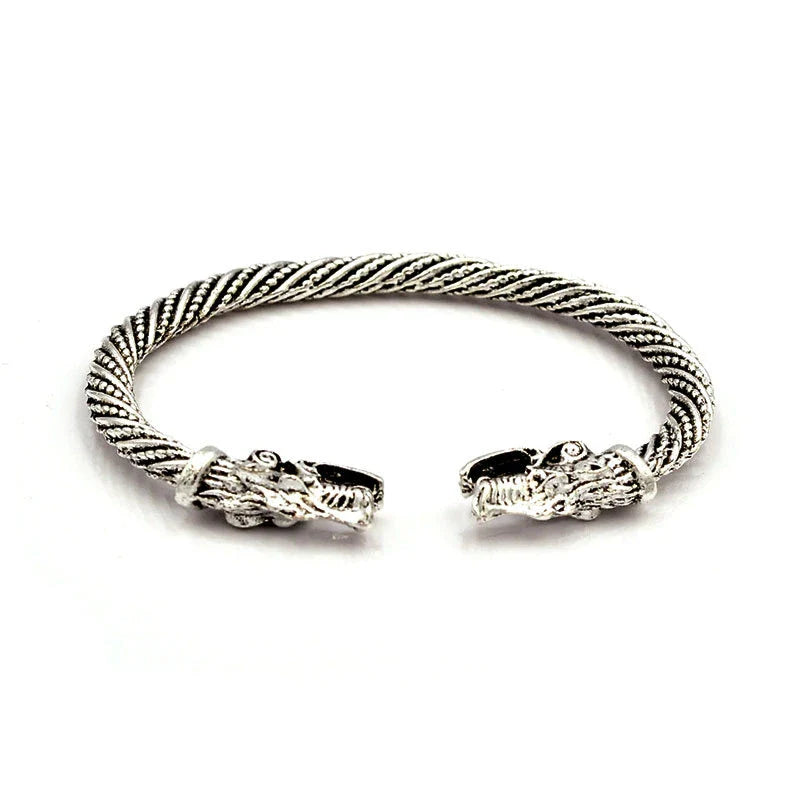 Vintage Viking Double-Headed Wolf Bracelet – Adjustable Twist Design Men's Fashion Punk Jewelry Accessory
