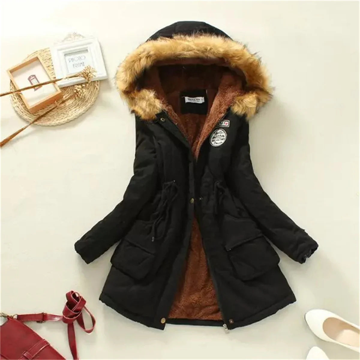 Fleece-Lined Hooded Down Jacket for Women – Warm Padded Parka, Casual Korean Streetwear Winter Coat