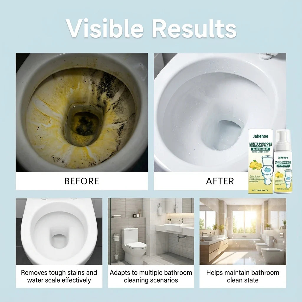 Multi-Purpose Bathroom Cleaner Spray – Active Foam Toilet Deodorizer, Limescale Remover for Tile & Grout with Lemon Fragrance