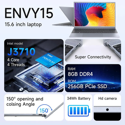 15.6" Laptop J3710 – 8GB RAM, 256GB SSD, Windows 11, Ideal for Students & Business
