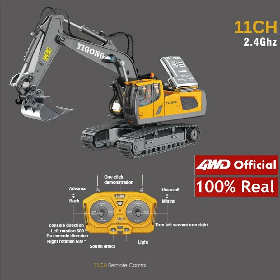4WD RC Excavator Alloy Dump Truck Bulldozer | Remote Control Construction Vehicle Toy for Kids