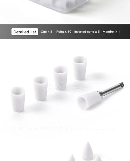 JoyDental 20pcs Dental Silicone Composite Polishers – 3 Shapes (Cup, Inverted Cone, Point) 2.35mm for Finishing & Polishing