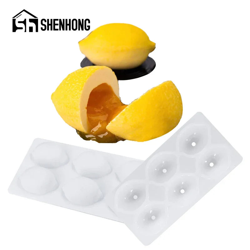 SHENHONG 3D Lemon Silicone Mould – 6-Cavity French Dessert Mousse Cake Mold for Pastry & Baking