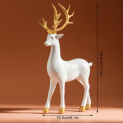White Reindeer Figurine – Solid Resin Elk Statue for Living Room & Christmas Tabletop Decor