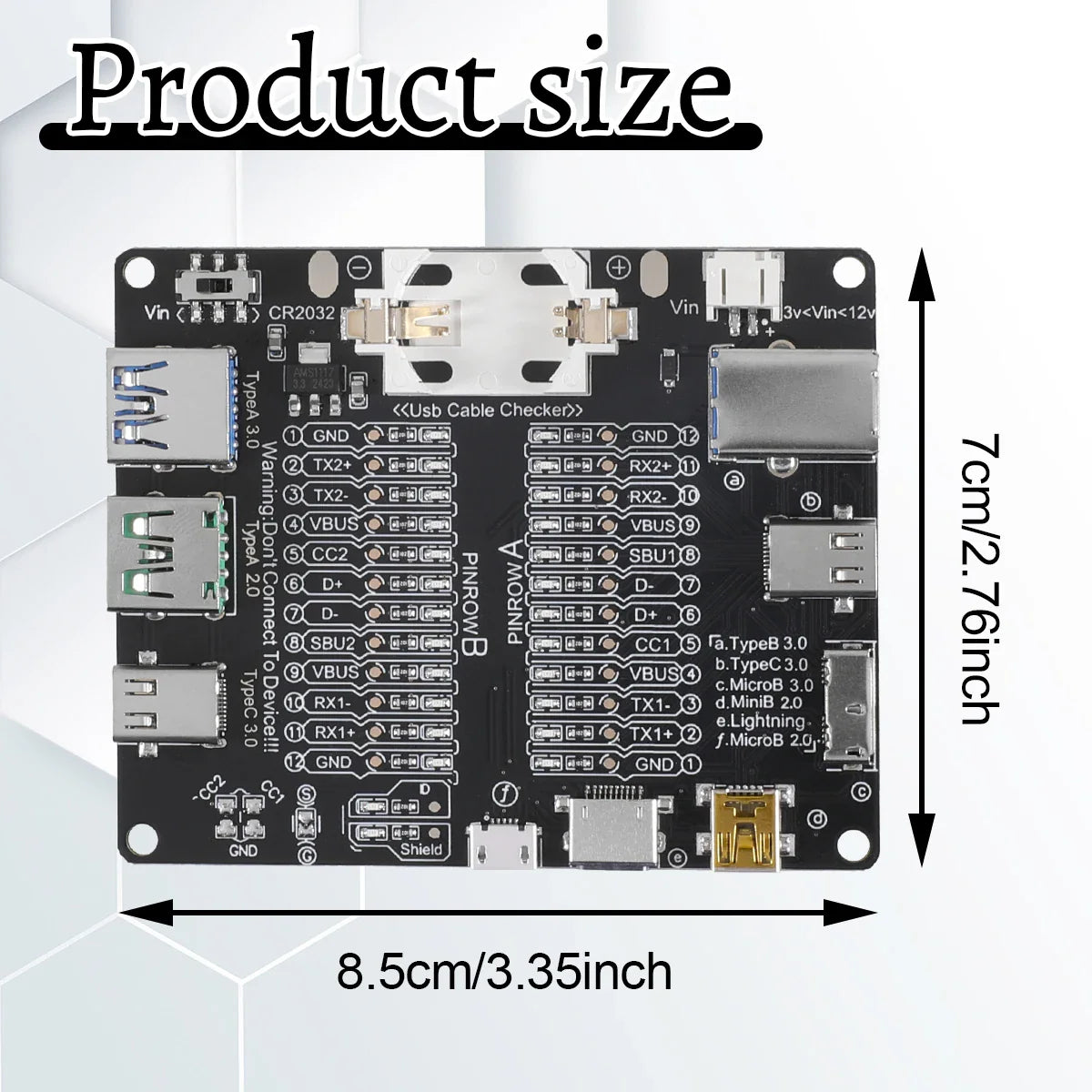 USB Cable Tester – Type-C, Type-B, Micro Short Circuit and Data Anomaly Detection Test Board for iOS & Android