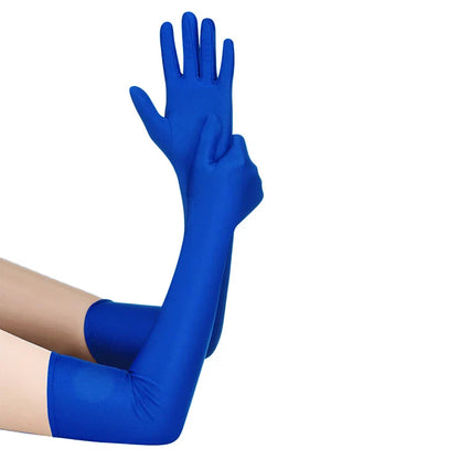 52CM Women’s Elegant Spandex Long Gloves – Thin Soft Stretch Sun Protection Gloves for Stage Performance, Driving, Riding & Cosplay Party Wear