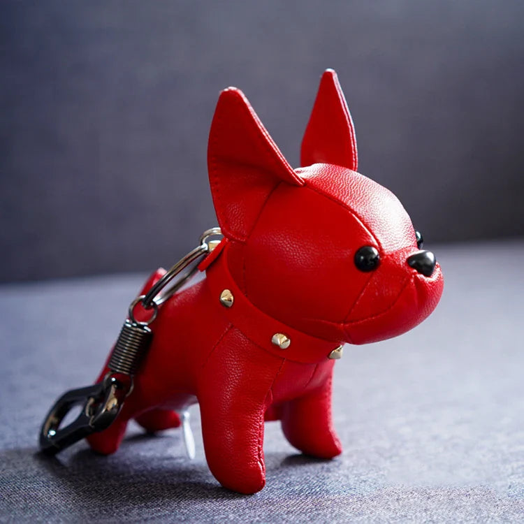 Punk French Bulldog PU Leather Dog Keychain — Fashion Bag Charm for Women Car Key Ring