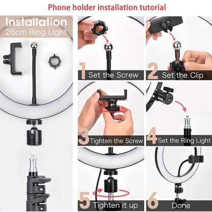 10 Inch LED Selfie Ring Light - Dimmable Photography Fill Lamp With Mini Tripod for Phone Live Video Studio