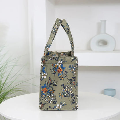 New Nylon Printing Handbag – Thickened Large Capacity Work and Portable Zipper Lunch Box Storage Bento Bag