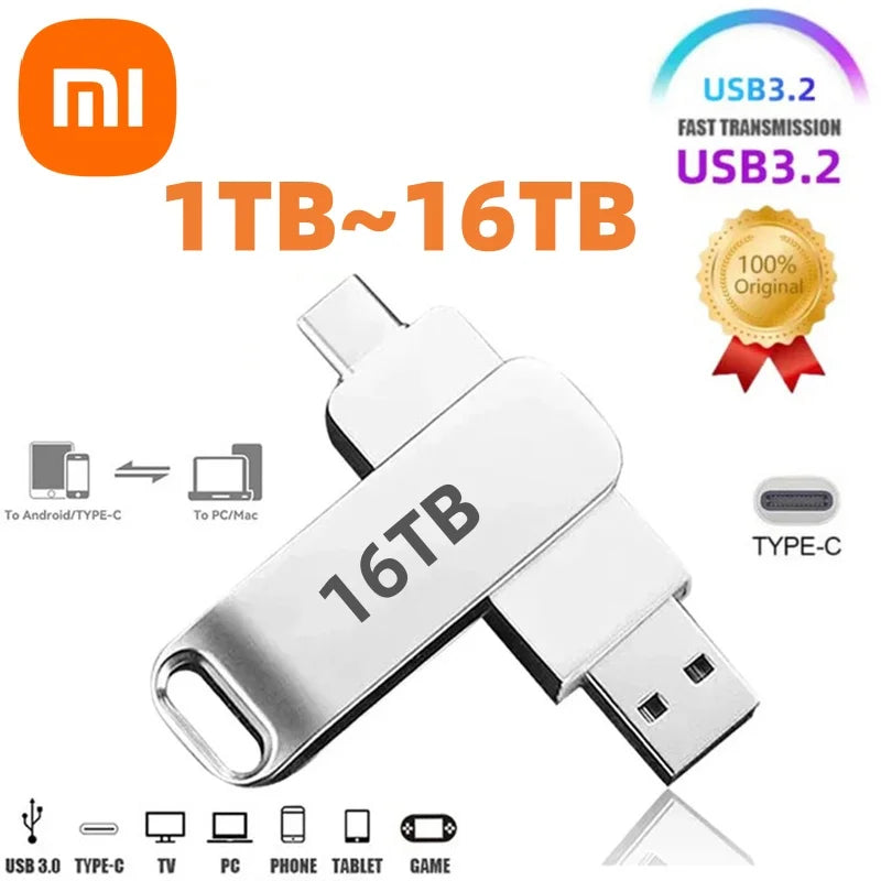 Xiaomi 16TB USB 3.2 Flash Drive — Super High-Speed Metal U Disk, Waterproof Type-C SSD Pen Drive