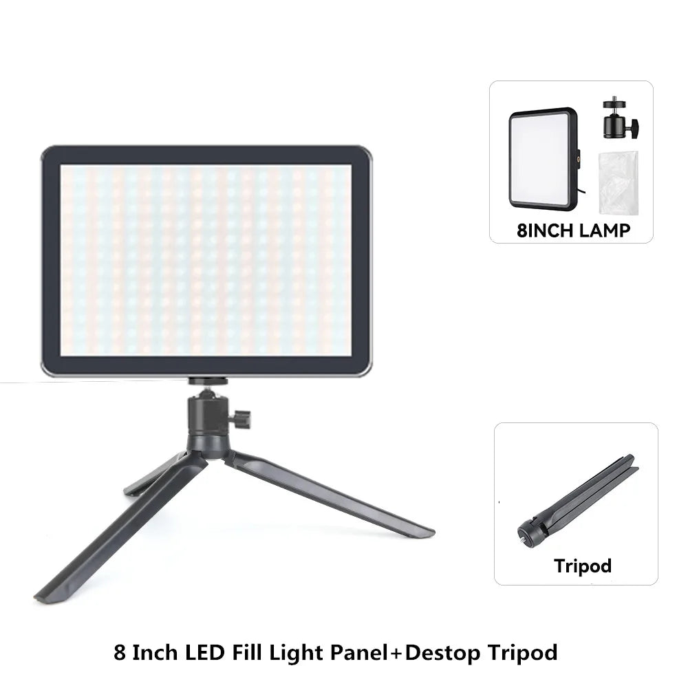 8"/12" LED Video Light Panel Kit – Photography & Streaming Studio Lamp with Tripod Stand for YouTube Live Shoots