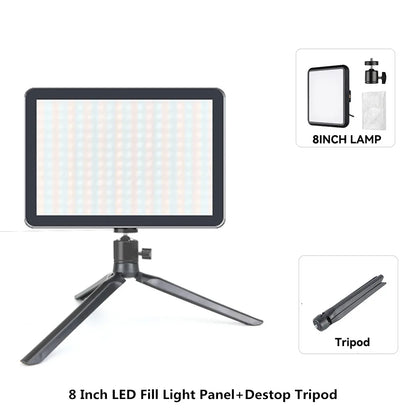 8"/12" LED Video Light Panel Kit – Photography & Streaming Studio Lamp with Tripod Stand for YouTube Live Shoots
