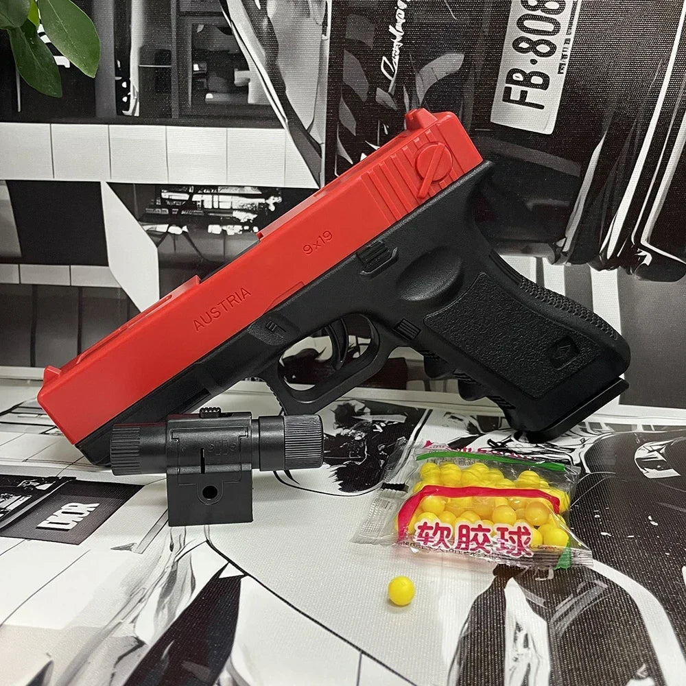 Manual G17 Soft Bullet Toy Gun – Air-Powered Glock Style with Laser & Magazine for Kids CS Games & Outdoor Play
