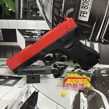 Manual G17 Soft Bullet Toy Gun – Air-Powered Glock Style with Laser & Magazine for Kids CS Games & Outdoor Play