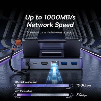 Baseus 6-in-1 USB-C Docking Station Hub — 4K HDMI, Gigabit Ethernet, USB 3.0 | Compatible with Steam Deck & Nintendo Switch