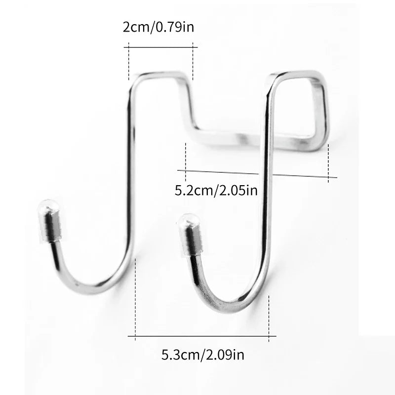 Stainless Steel Double S Hooks — Punch-Free Wall Hangers for Bathroom, Kitchen & Door Towel Storage