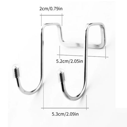Stainless Steel Double S Hooks — Punch-Free Wall Hangers for Bathroom, Kitchen & Door Towel Storage