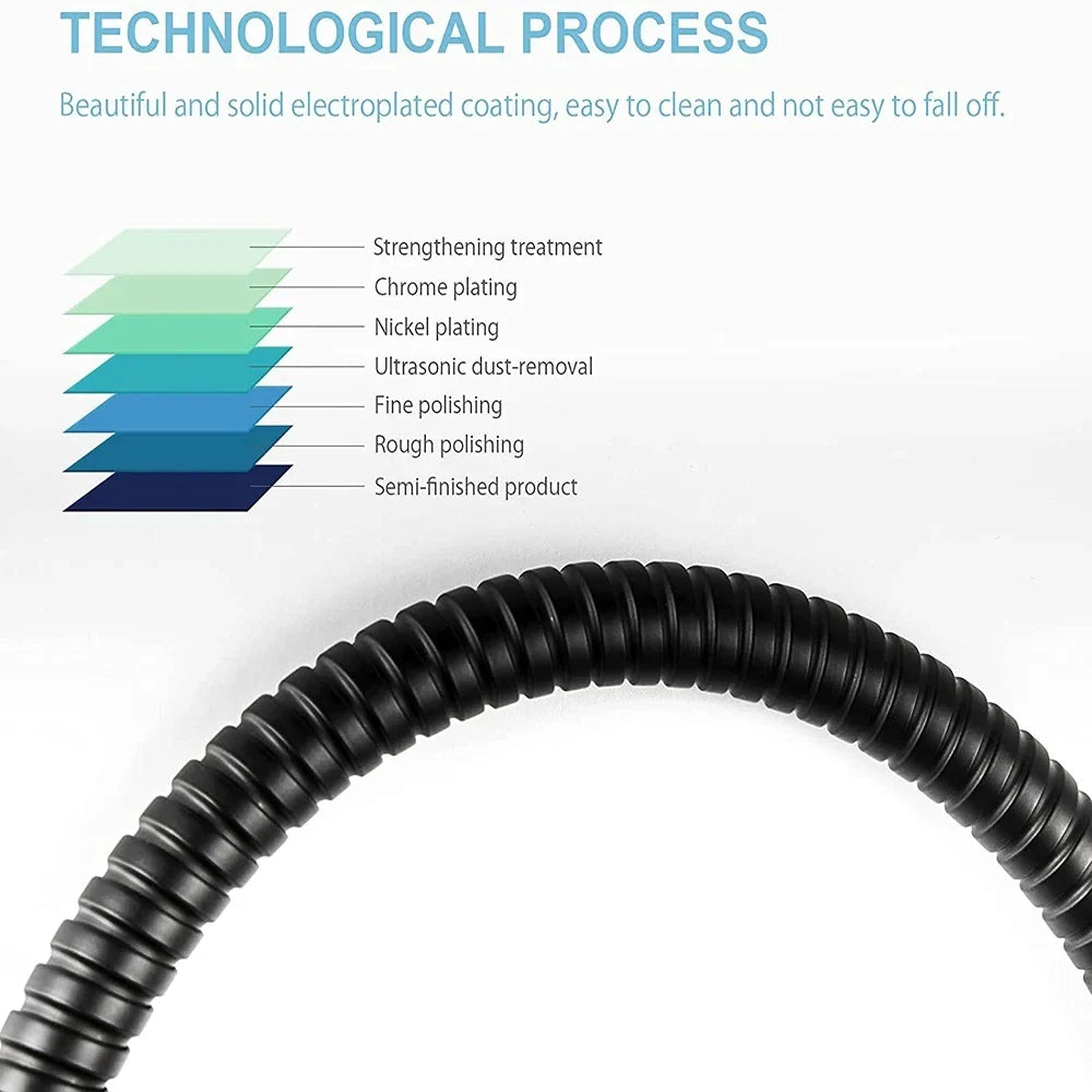 New 1.5/2/3M Flexible Shower Hose — Black SUS304 Stainless Steel Bathroom Water Extension Pipe and Bath Accessories
