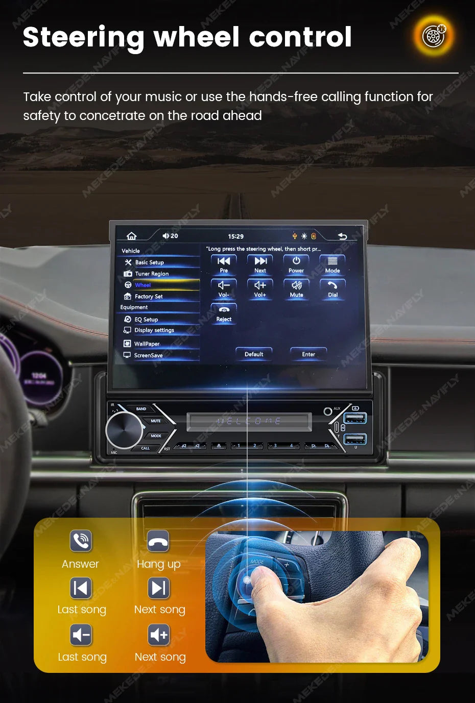 Carplay Android Auto 1 Din MP5 Player - 7 Inch Retractable Touch Screen, FM Radio, Mirror Link, Manual & Automatic Car Player