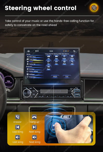 Carplay Android Auto 1 Din MP5 Player - 7 Inch Retractable Touch Screen, FM Radio, Mirror Link, Manual & Automatic Car Player