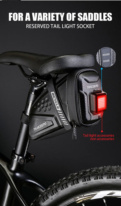 TAKEZERO TZ07 Bicycle Tail Saddle Bag – EVA Hard Shell Rear Bag for Mountain & Road Bikes