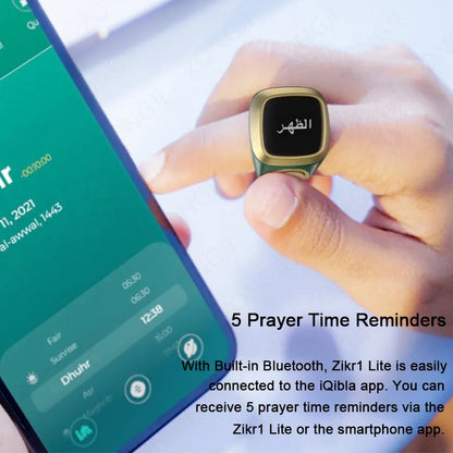 Iqibla Zikr1 Lite Smart Tasbih Tally Digital Counter Ring - Muslim Tasbeeh with 5 Prayer Time Vibration Reminder, Waterproof