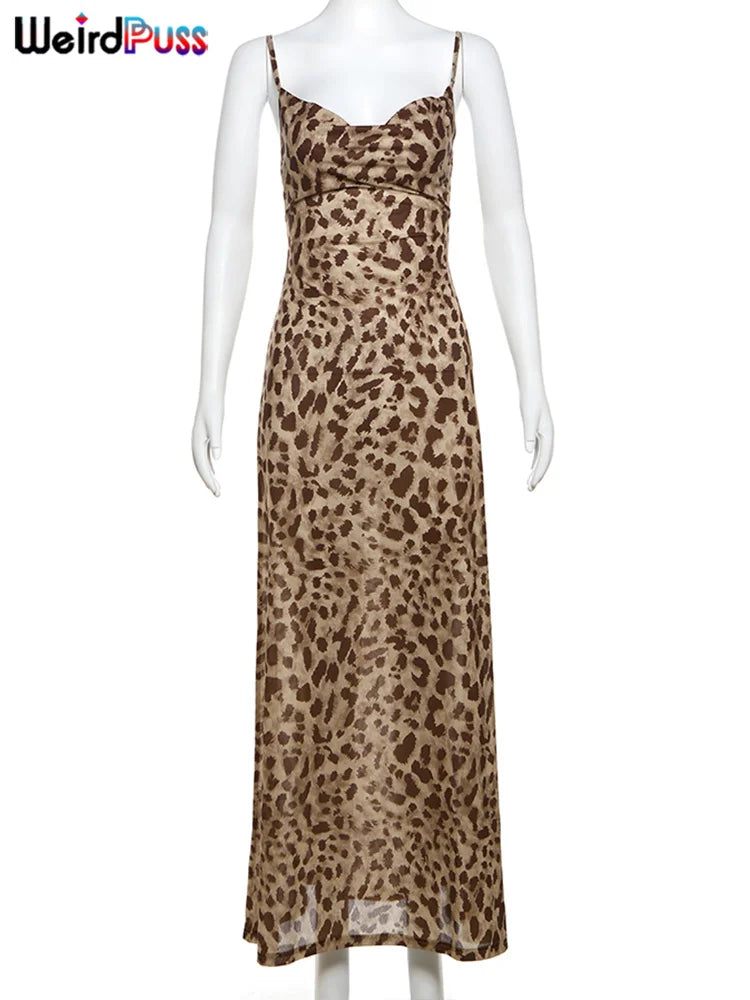 Women’s Leopard Print Summer Dress — Sexy Backless Ruffle Spaghetti Strap Party Clubwear