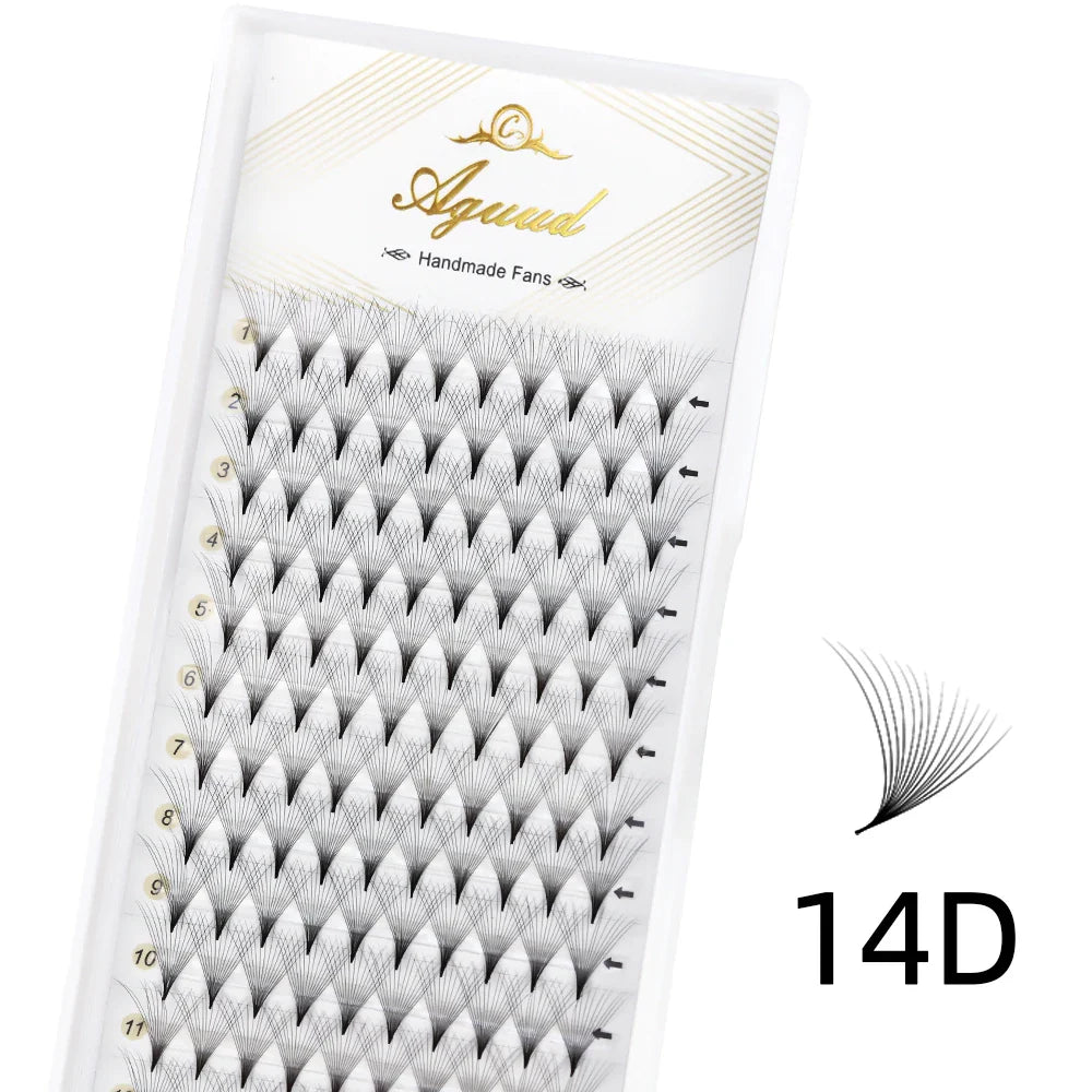 AGUUD 10-Tray Premade Volume Lashes – Super Fans with Needle Stem & Narrow Base for Eyelash Extensions