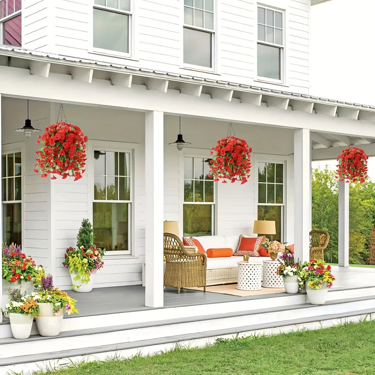 UV-Resistant Artificial Morning Glory & Eucalyptus Hanging Flowers – Outdoor Home, Garden & Wedding Décor