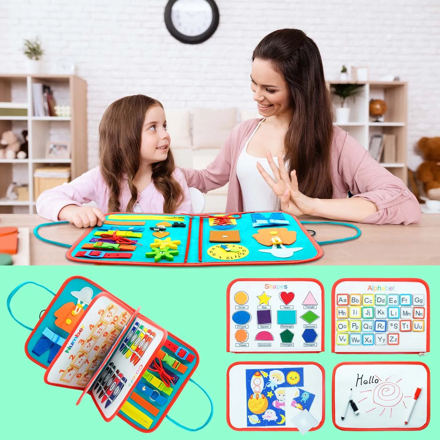 Montessori Toddler Busy Board – Educational Activity for Basic Dress Motor Skills, Baby Learning Toy for Travel