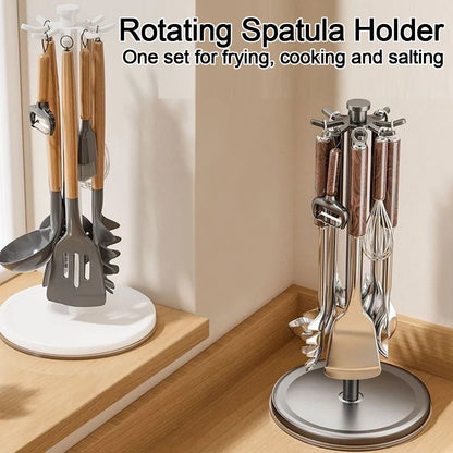 Rotating Kitchen Utensil Stand — 8-Hook Countertop Organizer for Cooking Tools