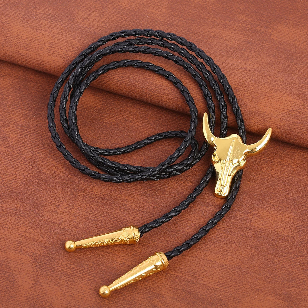 Golden Adjustable Cowboy Bolo Tie – Western Bull Head Pendant Necklace & Men’s Garment Accessory