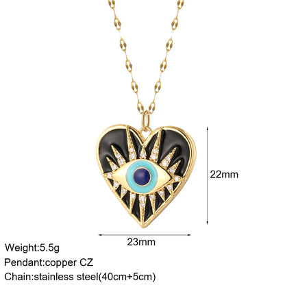 Heart Evil Blue Eye Sun Necklace – Cute Dog, Bee & Elephant Gold Pendant with Long Stainless Steel Chain for Women