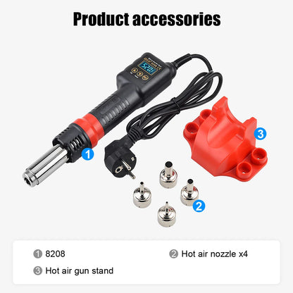 JCD Micro Hot Air Gun 8208 – 750W Soldering & Welding Rework Station, LCD Display All-in-One Heat Gun for BGA & IC Soldering