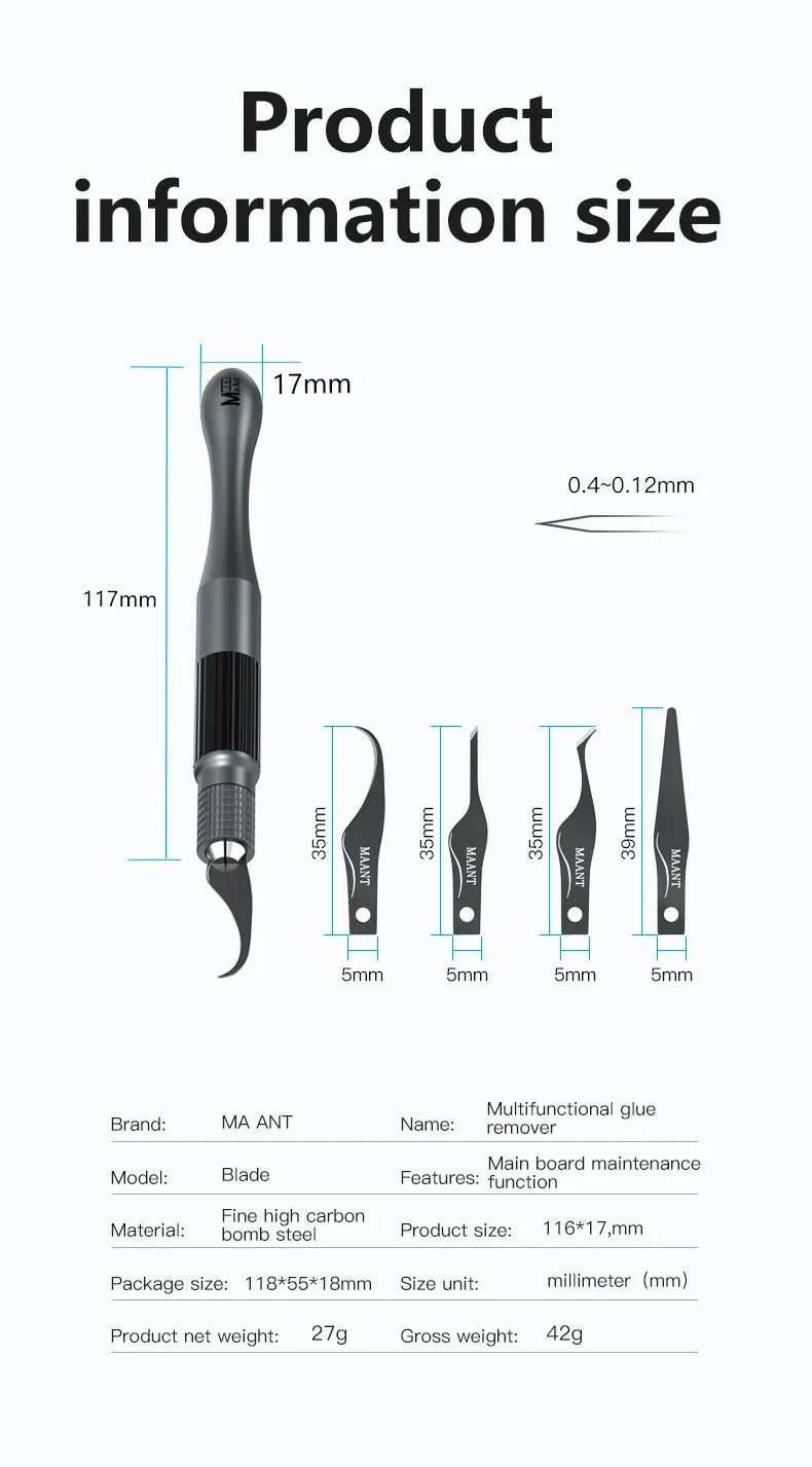 MaAnt MT-102 Hand Polished PCB Knife – Multifunctional Pry Tool for Motherboard Chip Glue Cleaning & Scraping